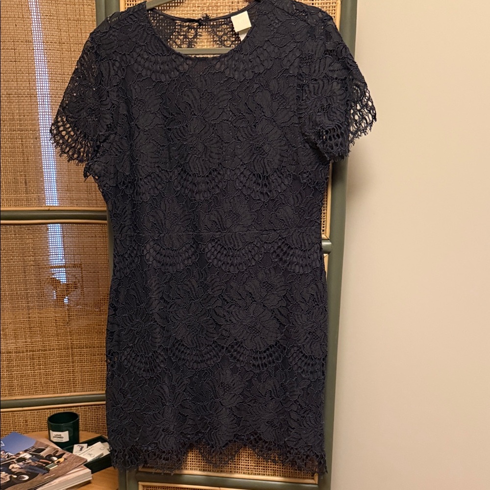 Beautiful HM Navy Eyelash Lace Dress with Open Back